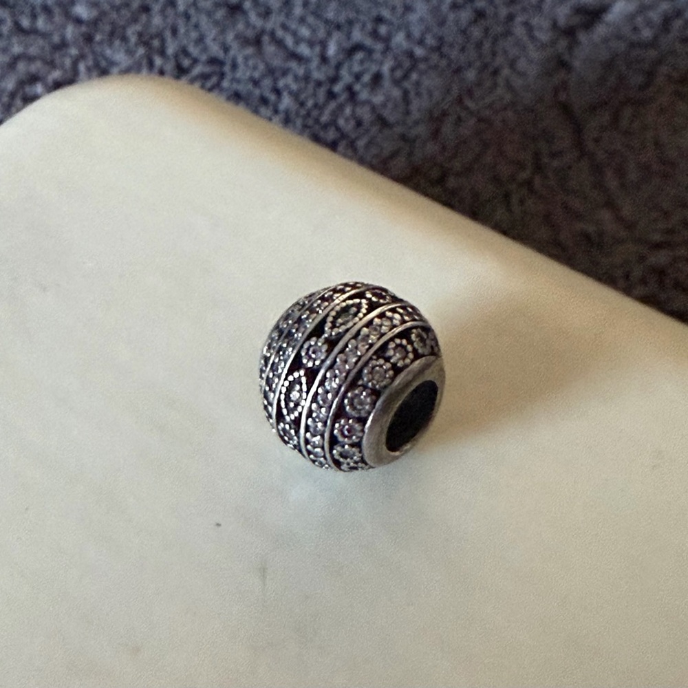 Pandora Silver and Black Floral Charm